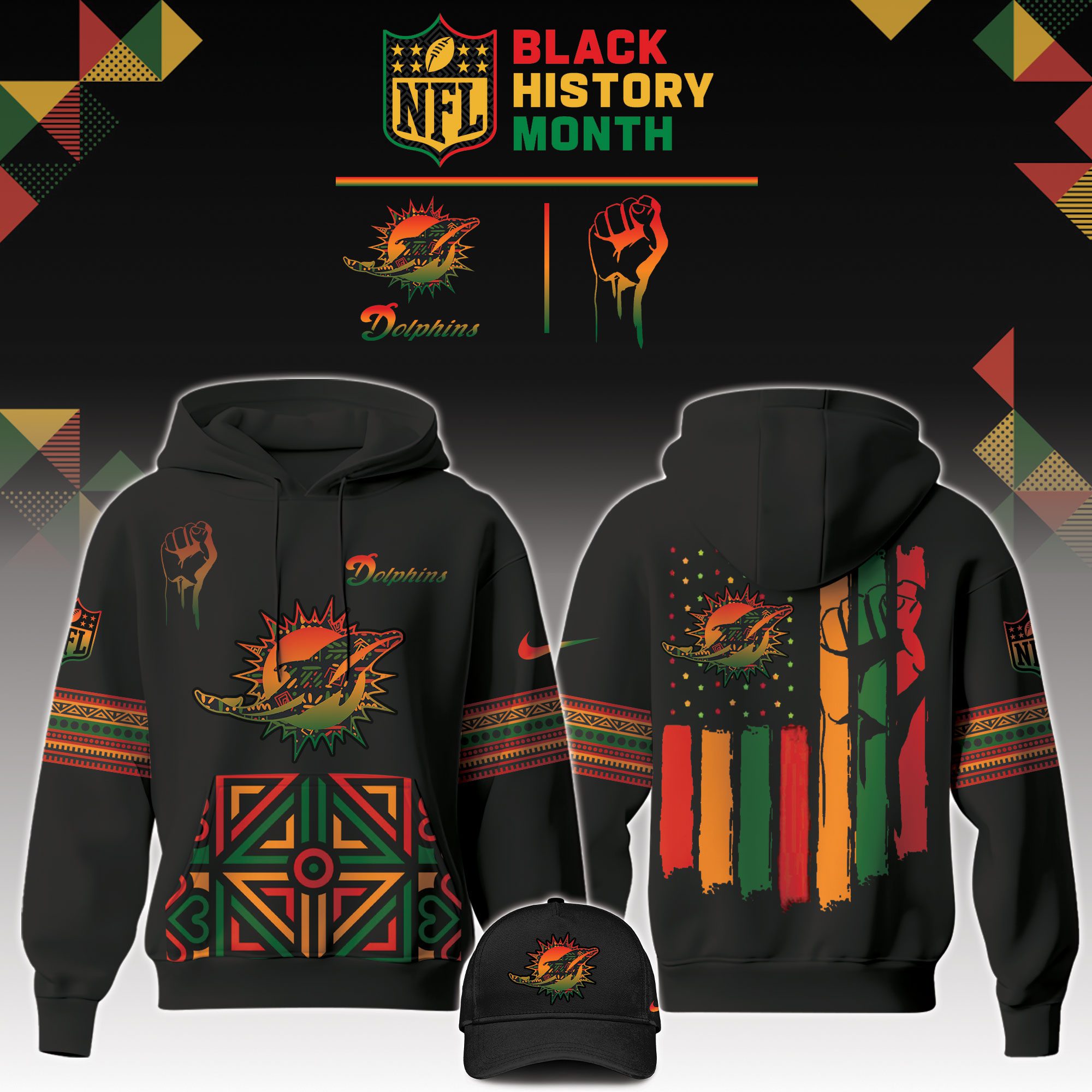 Miami-Dolphins-NFL-Black-History-Month-Unisex-Hoodie-Set-GHS2020 Miami Dolphins NFL Black History Month Unisex Hoodie Set GHS2020