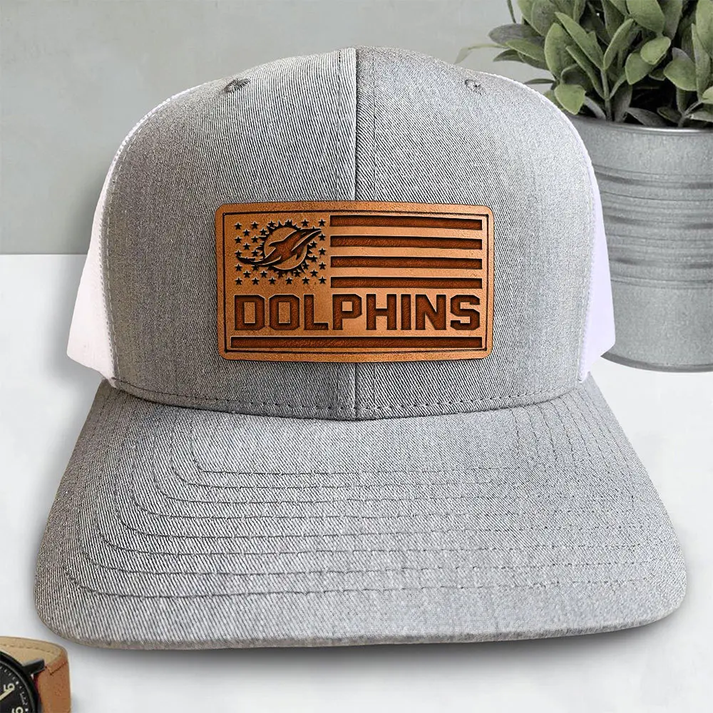 Miami Dolphins NFL US Flag Personalized Leather Patch Cap LPC1051