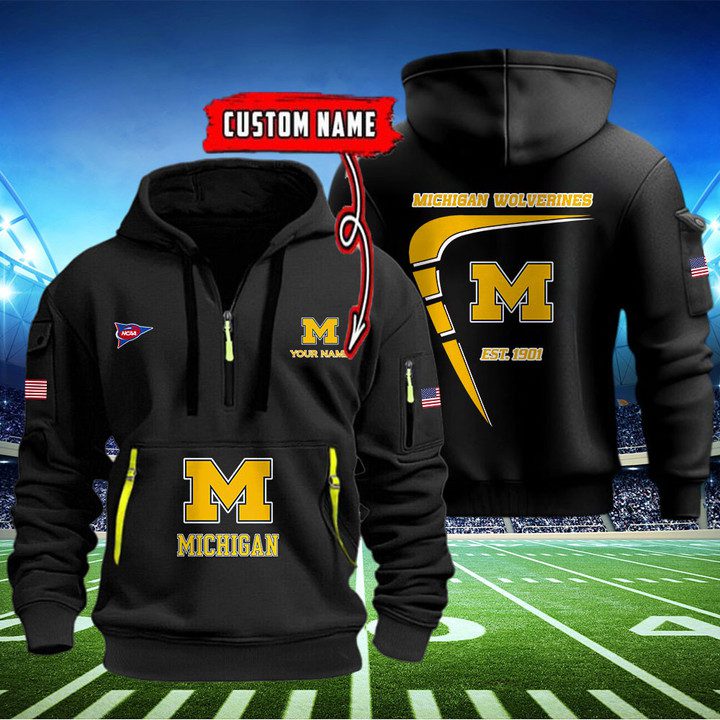 Michigan-Wolverines-Quarter-Zip-Hoodie-NCAA2108 Michigan Wolverines Quarter Zip Hoodie NCAA2108