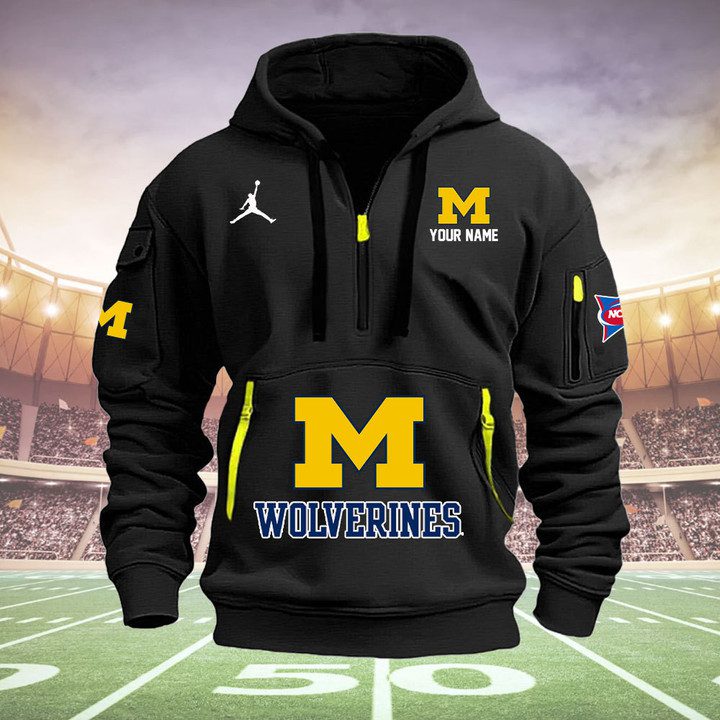 Michigan-Wolverines-Quarter-Zip-Hoodie-NCAA2109 Michigan Wolverines Quarter Zip Hoodie NCAA2109