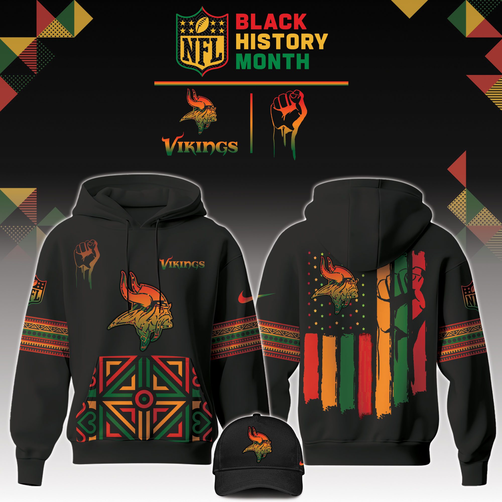 Minnesota-Vikings-NFL-Black-History-Month-Unisex-Hoodie-Set-GHS2031 Minnesota Vikings NFL Black History Month Unisex Hoodie Set GHS2031