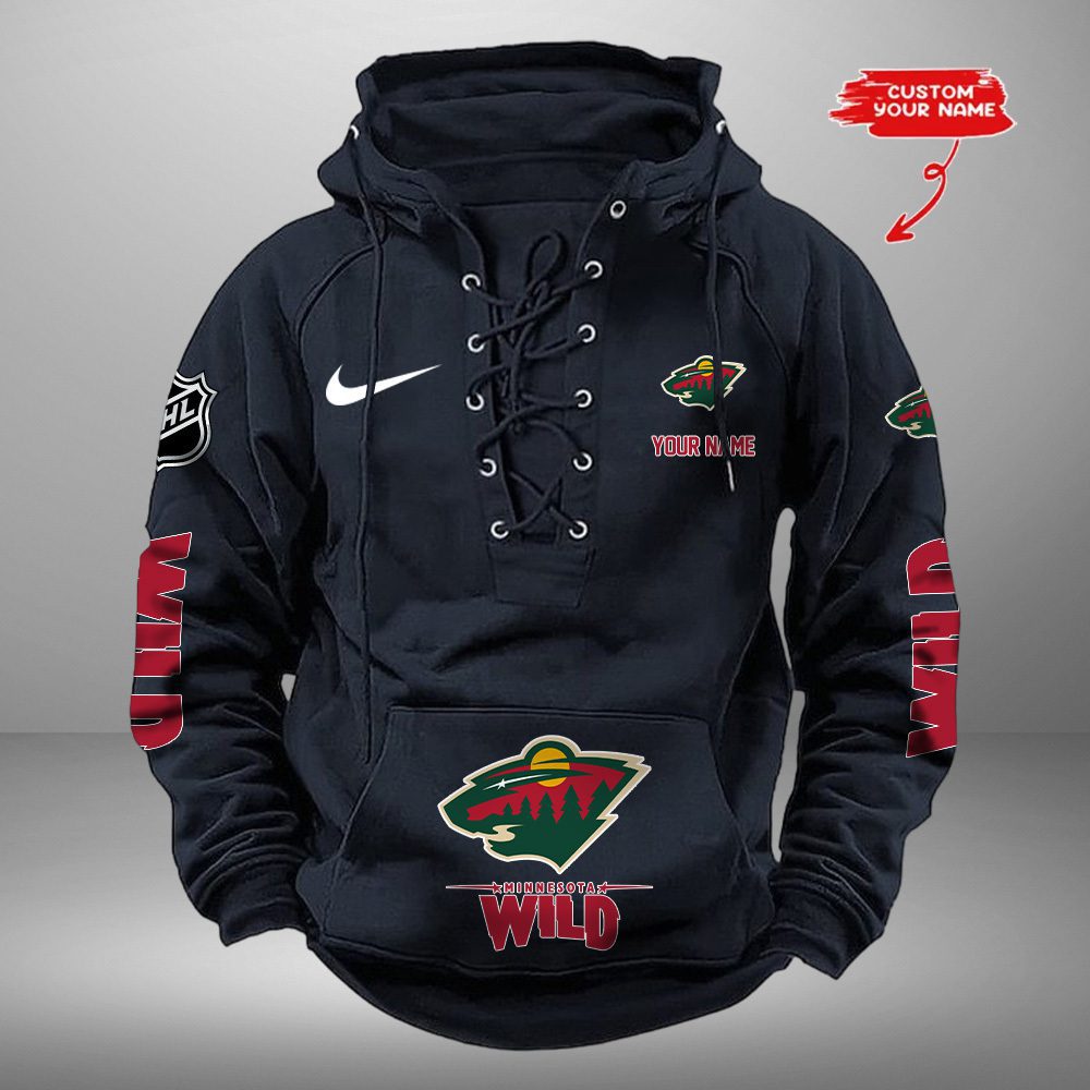 Minnesota-Wild-NHL-Swoosh-Hooded-Lace-Up-Retro-Vintage-Hoodie-Custom-Name Minnesota Wild NHL Swoosh Hooded Lace Up Retro Vintage Hoodie Custom Name