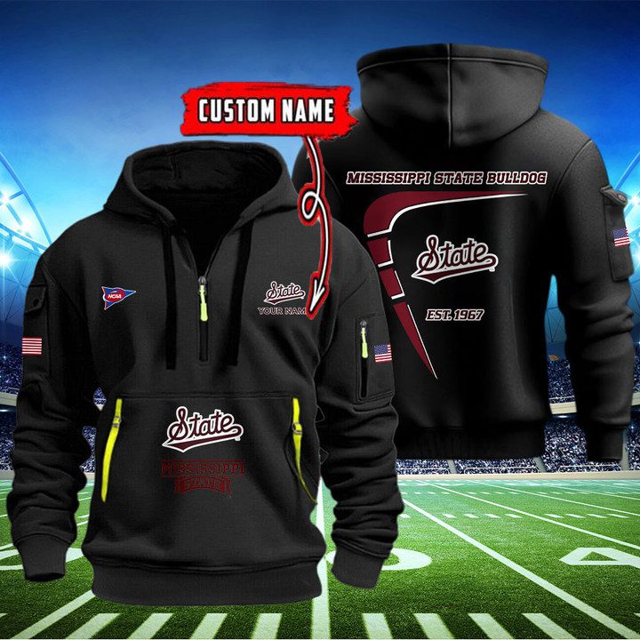 Mississippi-State-Bulldog-Quarter-Zip-Hoodie-NCAA2114 Mississippi State Bulldog Quarter Zip Hoodie NCAA2114