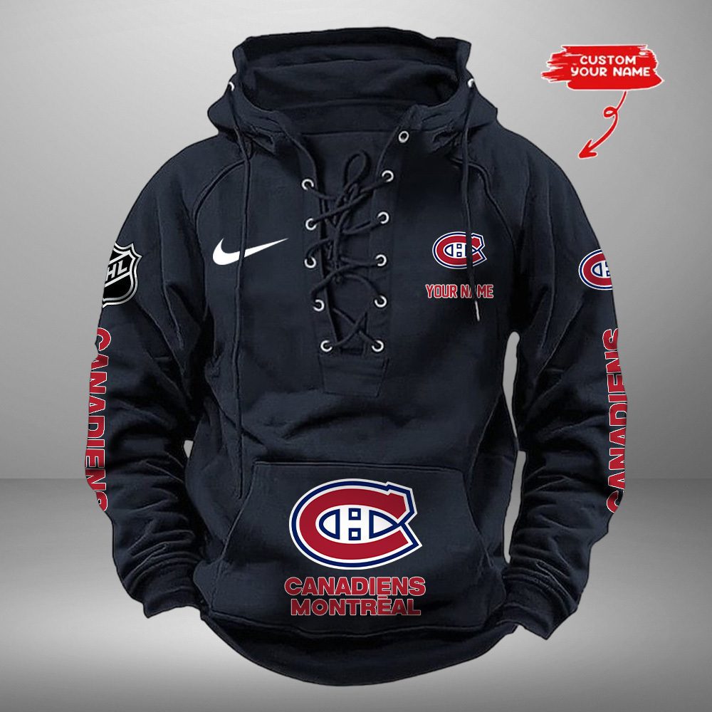 Montreal-Canadiens-NHL-Swoosh-Hooded-Lace-Up-Retro-Vintage-Hoodie-Custom-Name Montreal Canadiens NHL Swoosh Hooded Lace Up Retro Vintage Hoodie Custom Name