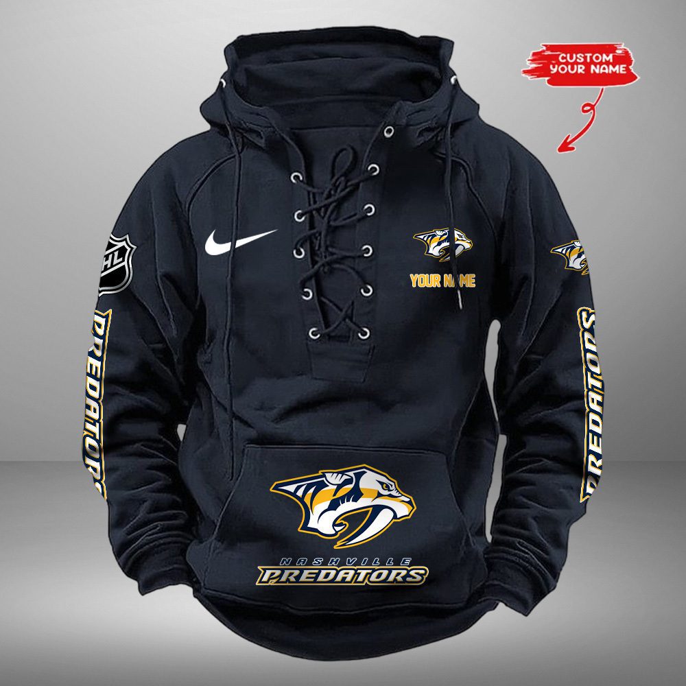 Nashville-Predators-NHL-Swoosh-Hooded-Lace-Up-Retro-Vintage-Hoodie-Custom-Name Nashville Predators NHL Swoosh Hooded Lace Up Retro Vintage Hoodie Custom Name