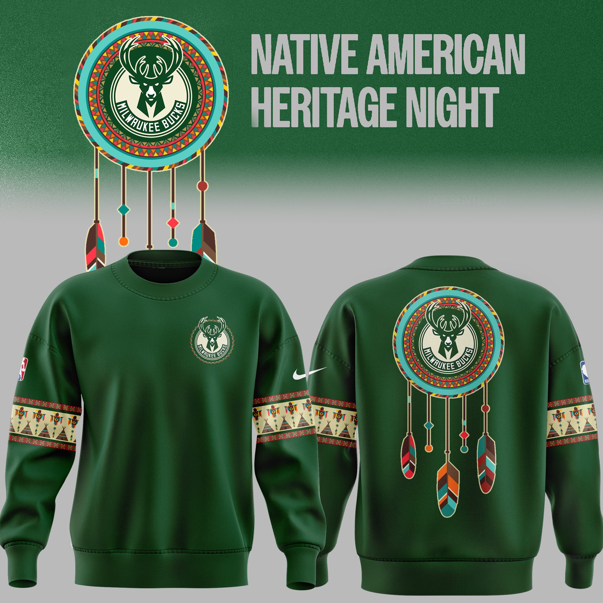 Native-American-Heritage-Night-Milwaukee-Bucks-Sweatshirt-BCT1018 Native American Heritage Night Milwaukee Bucks Sweatshirt BCT1018