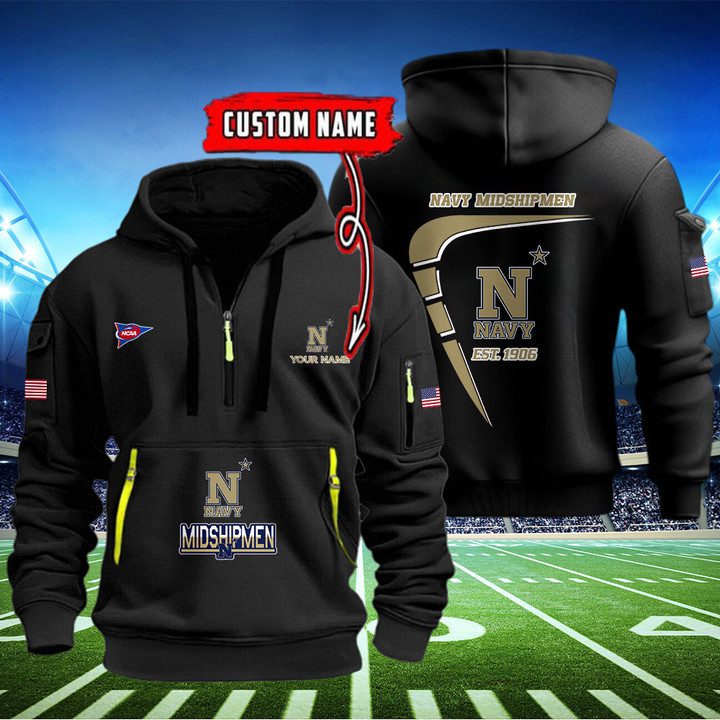 Navy-Midshipmen-Quarter-Zip-Hoodie-NCAA2093 Navy Midshipmen Quarter Zip Hoodie NCAA2093