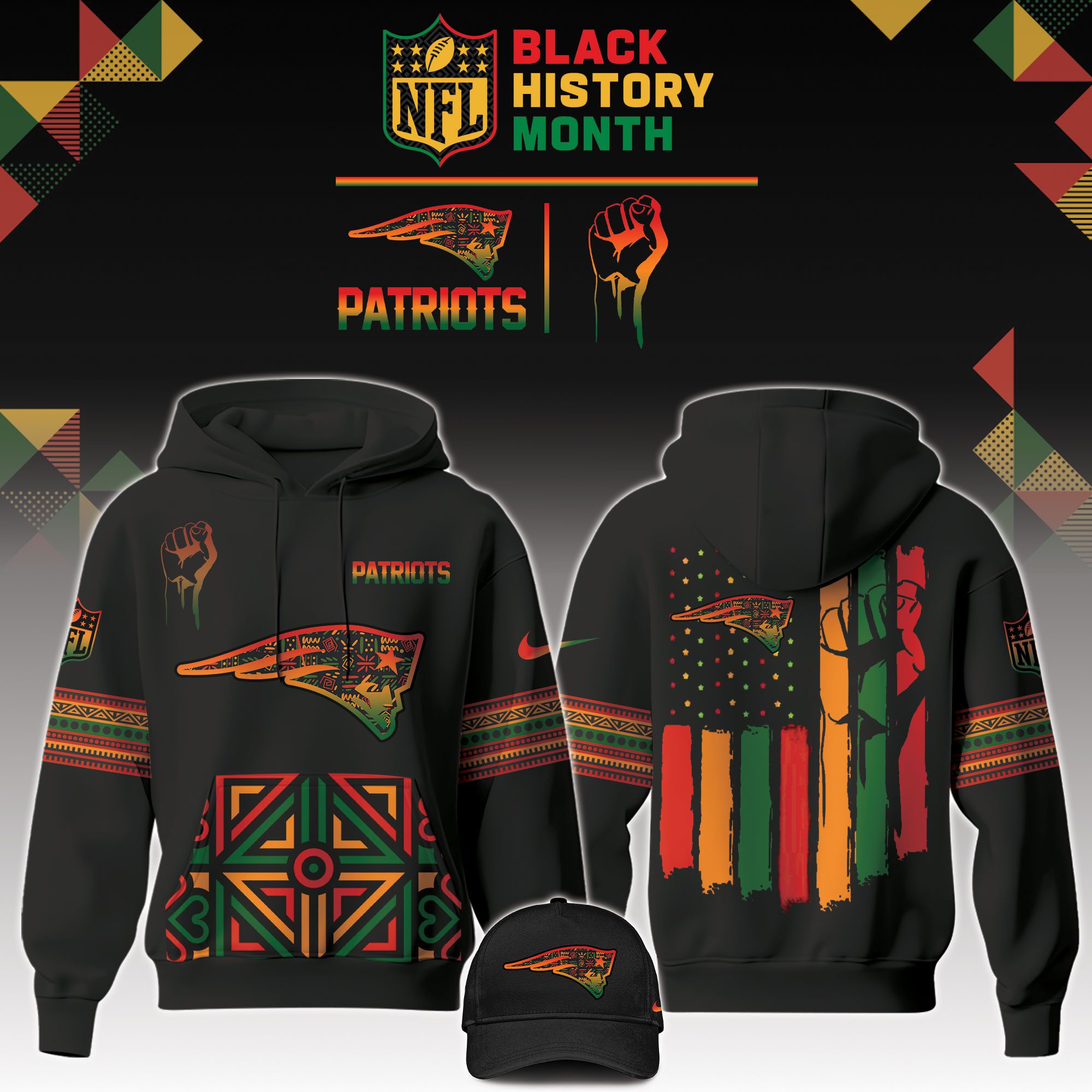 New-England-Patriots-NFL-Black-History-Month-Unisex-Hoodie-Set-GHS2021 New England Patriots NFL Black History Month Unisex Hoodie Set GHS2021