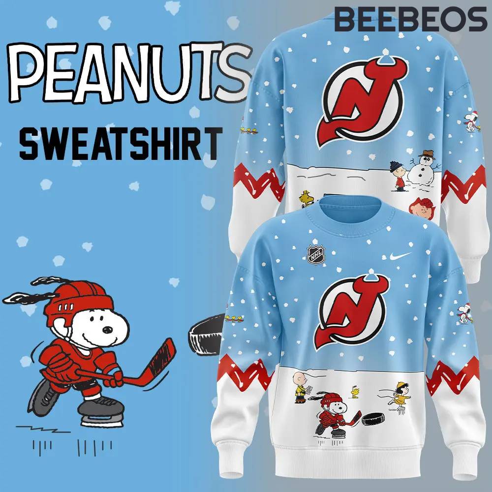 New Jersey Devils Peanuts Snoopy Night Sweatshirt New Jersey Devils Peanuts & Snoopy Night Sweatshirt
