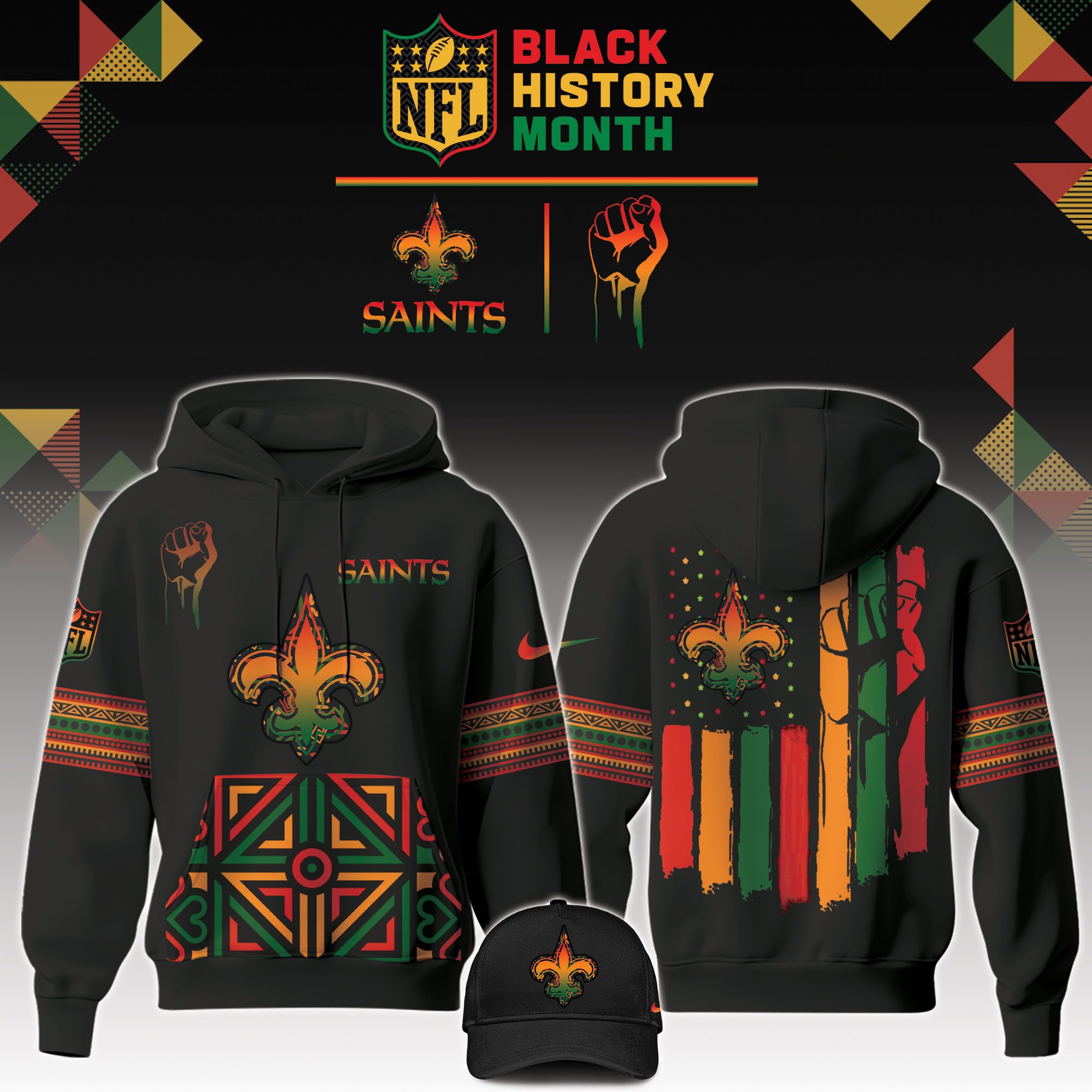 New-Orleans-Saints-NFL-Black-History-Month-Unisex-Hoodie-Set-GHS2022 New Orleans Saints NFL Black History Month Unisex Hoodie Set GHS2022