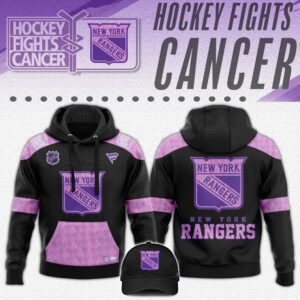 New York Rangers x Hockey Fights Cancer Black Unisex Hoodie Cap Joggers Set 2024/25 HCJ1345