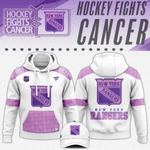 New York Rangers x Hockey Fights Cancer White Unisex Hoodie Cap Joggers Set 2024/25 HCJ1346