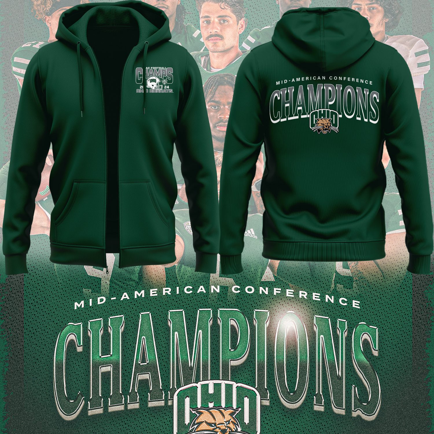 Notre-Dame-Football-Zip-Hoodie-FZH1029 Edition 2024 MAC Champions Ohio Bobcats Football Zip Hoodie FZH1030