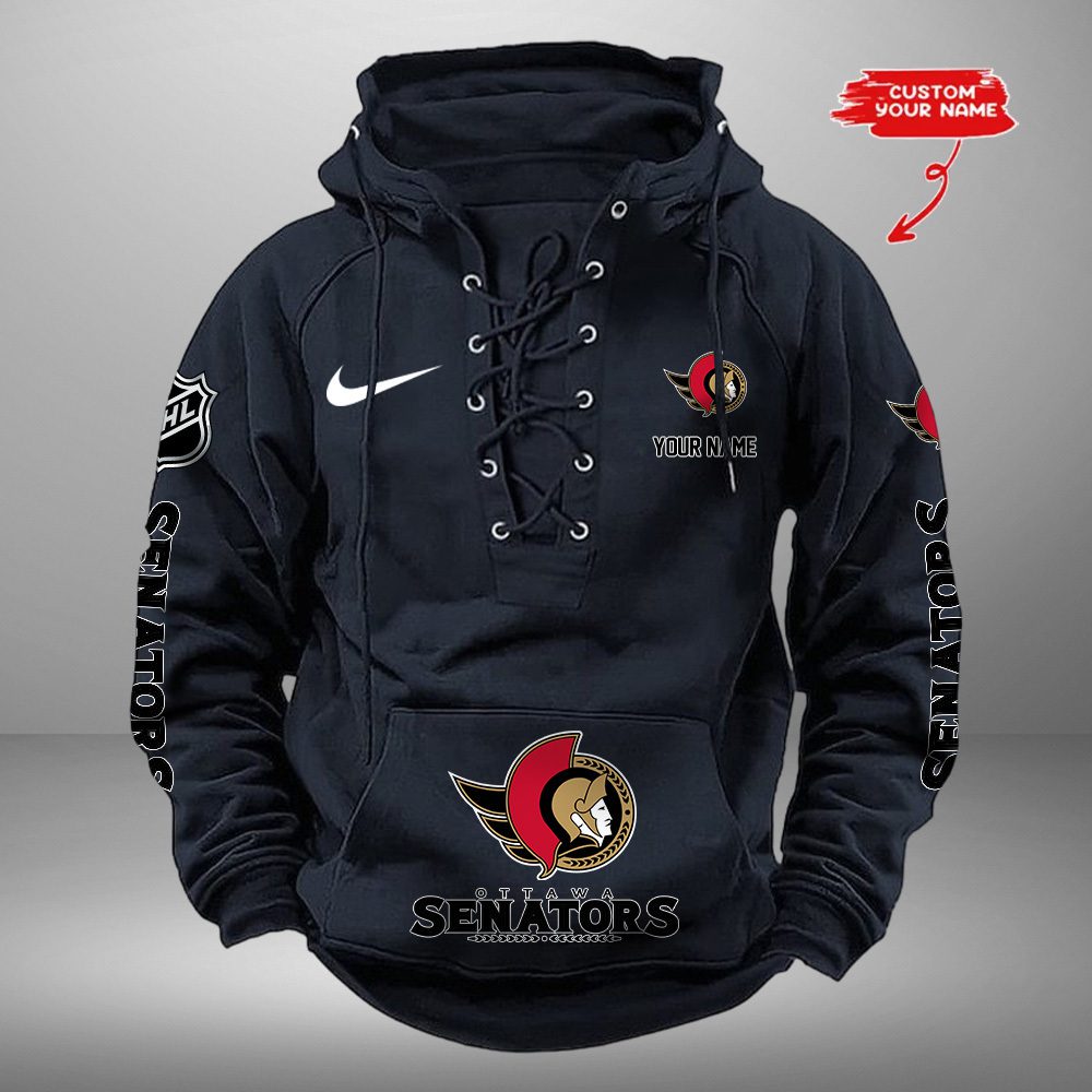 Ottawa-Senators-NHL-Swoosh-Hooded-Lace-Up-Retro-Vintage-Hoodie-Custom-Name Ottawa Senators NHL Swoosh Hooded Lace Up Retro Vintage Hoodie Custom Name