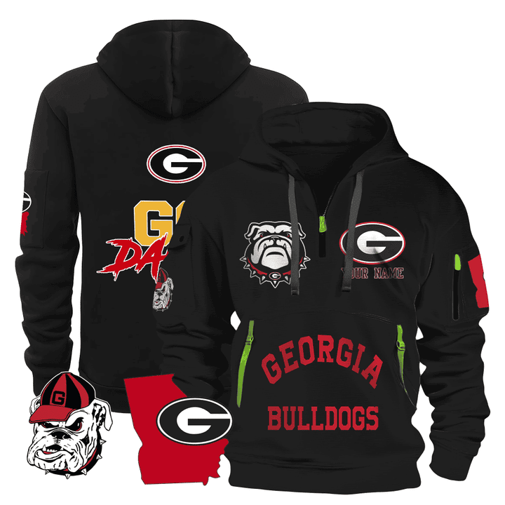 Personalized-Georgia-Bulldogs-Quarter-Zip-Hoodie Personalized Georgia Bulldogs Quarter Zip Hoodie