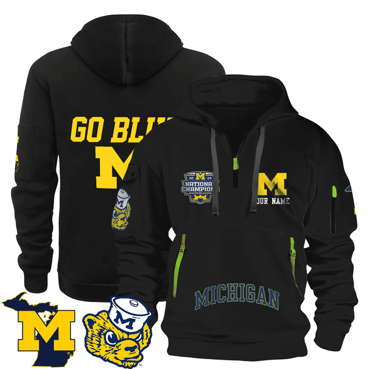 Personalized-Michigan-Wolverines-Quarter-Zip-Hoodie Personalized Michigan Wolverines Quarter Zip Hoodie