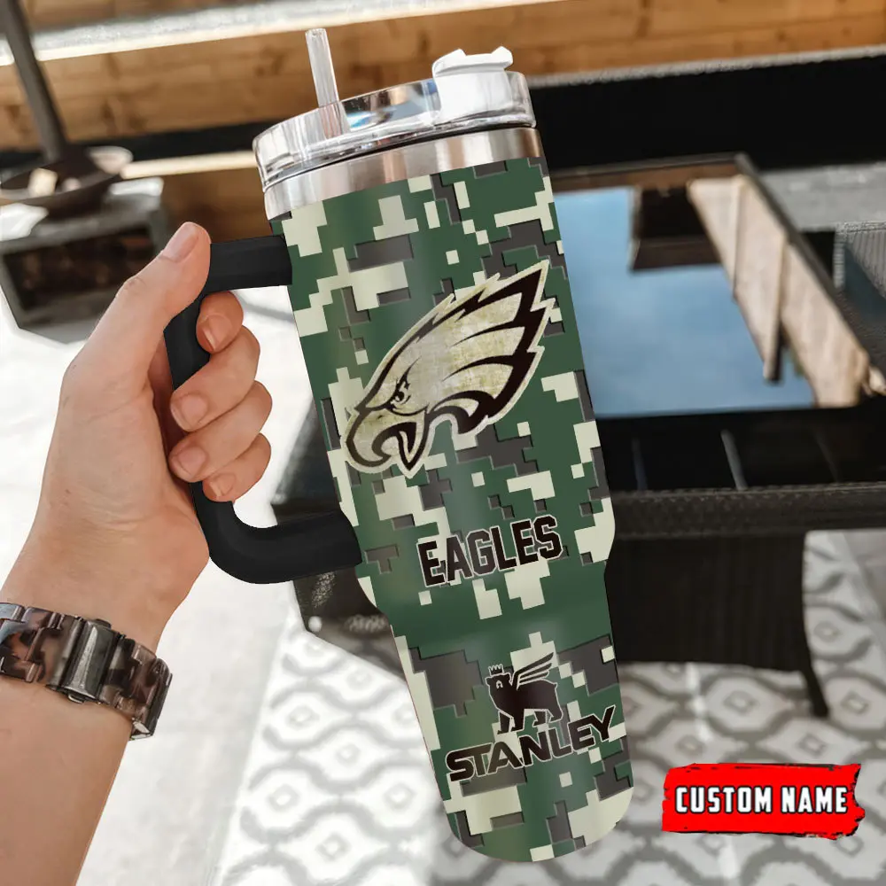 Philadelphia-Eagles-Personalized-NFL-Camo-Military-Green-Pattern-Stanley-Tumbler-40Oz-2
