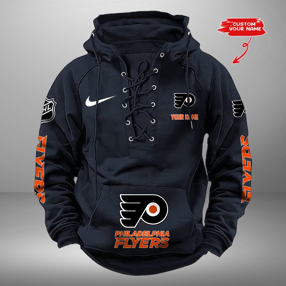 Philadelphia-Flyers-NHL-Swoosh-Hooded-Lace-Up-Retro-Vintage-Hoodie-Custom-Name Philadelphia Flyers NHL Swoosh Hooded Lace Up Retro Vintage Hoodie Custom Name