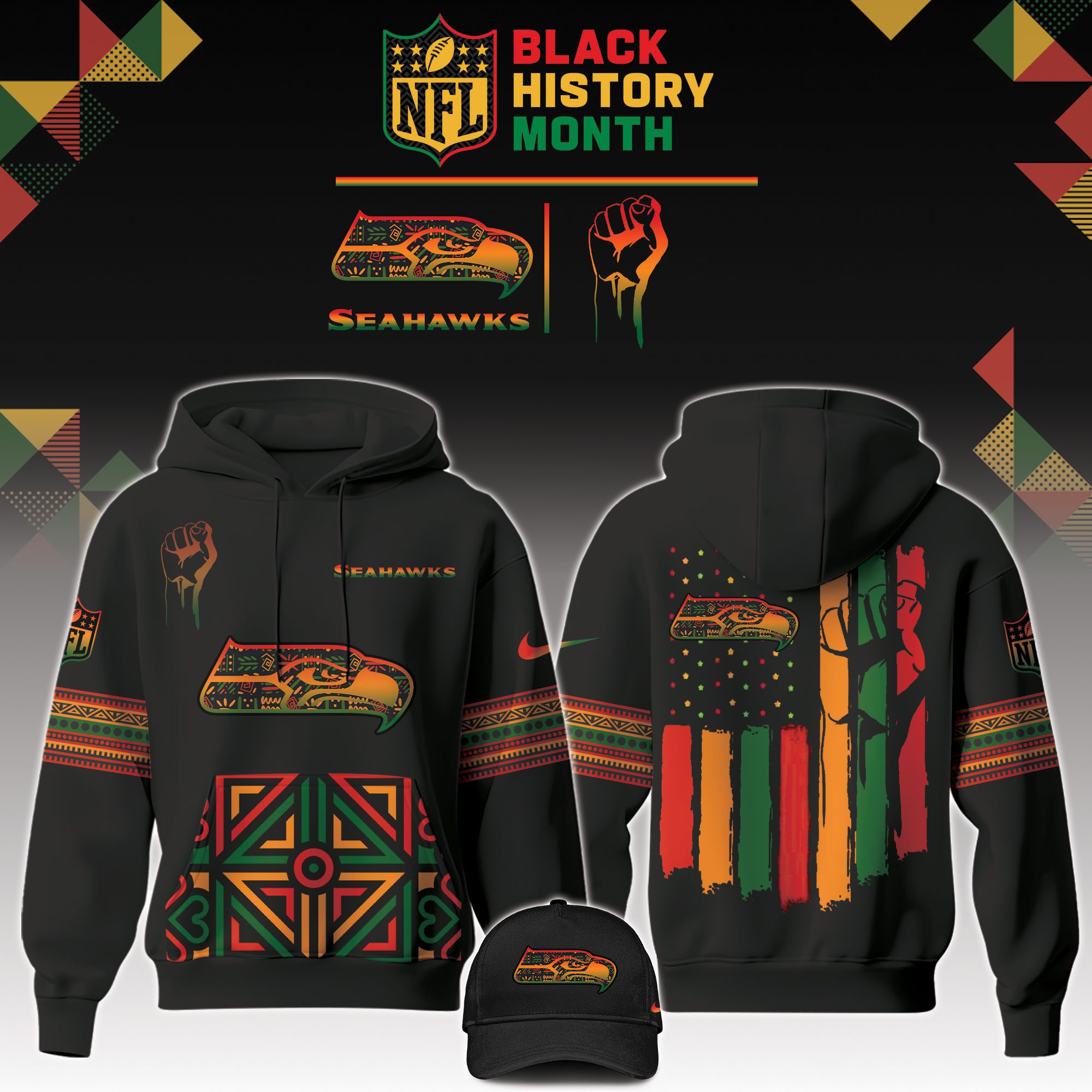 Seattle-Seahawks-NFL-Black-History-Month-Unisex-Hoodie-Set-GHS2027 Seattle Seahawks NFL Black History Month Unisex Hoodie Set GHS2027