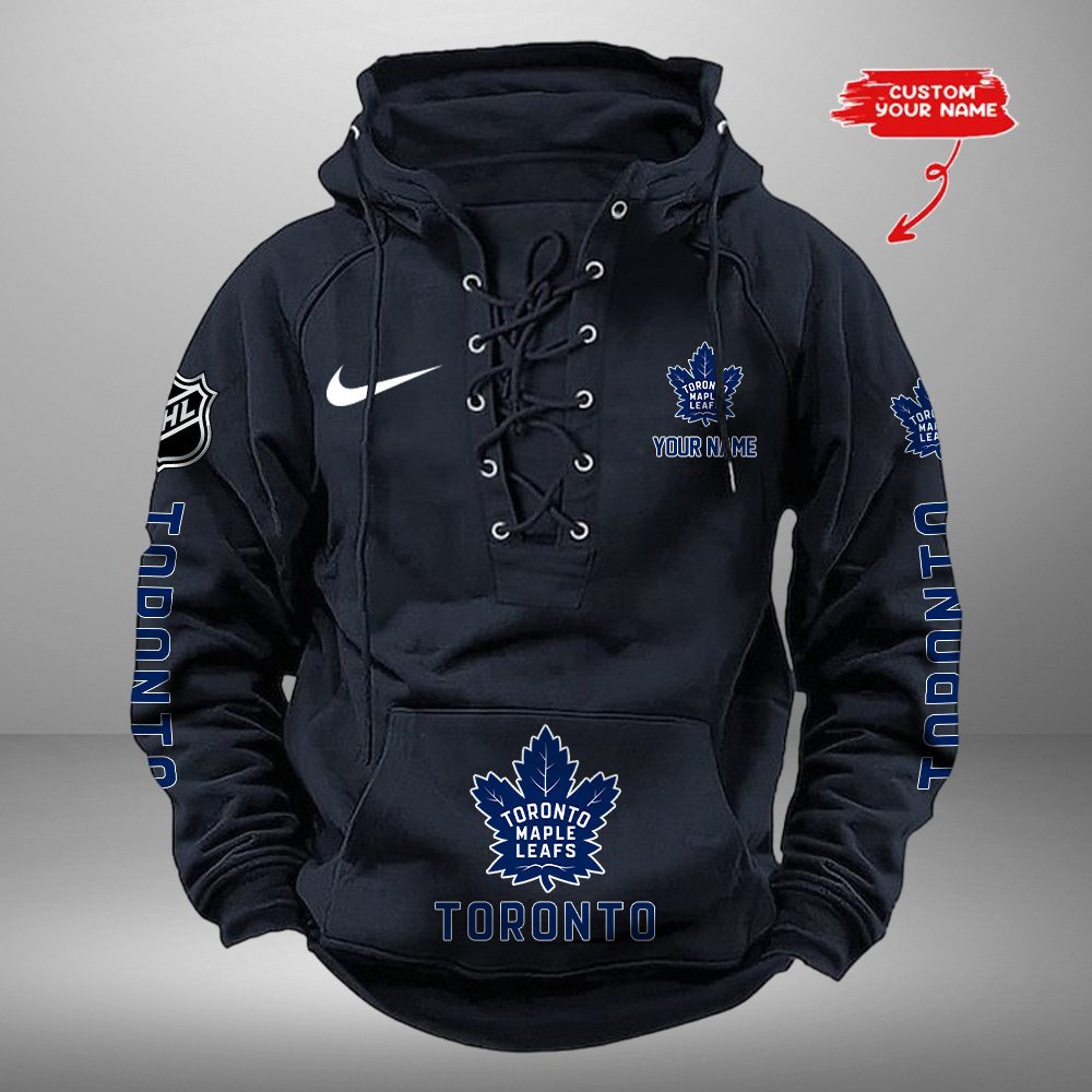 Toronto-Maple-Leafs-NHL-Swoosh-Hooded-Lace-Up-Retro-Vintage-Hoodie-Custom-Name Toronto Maple Leafs NHL Swoosh Hooded Lace Up Retro Vintage Hoodie Custom Name