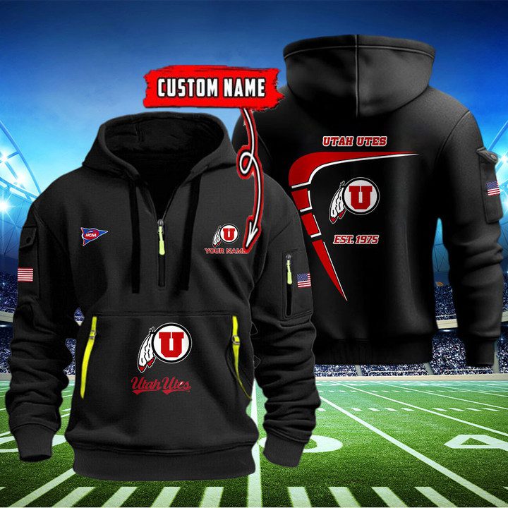 Utah-Utes-Quarter-Zip-Hoodie-NCAA2105 Utah Utes Quarter Zip Hoodie NCAA2105