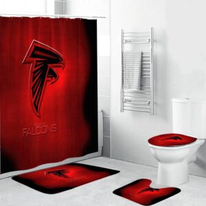 Atlanta Falcons Logo3 Shower Curtain Non-Slip Toilet Lid Cover Bath Mat Bathroom Set BRS2158