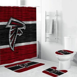 Atlanta Falcons Wood Texture Shower Curtain Non-Slip Toilet Lid Cover Bath Mat Bathroom Set BRS2157