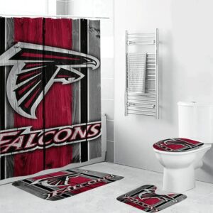 Atlanta Falcons Wooden2 Shower Curtain Non-Slip Toilet Lid Cover Bath Mat Bathroom Set BRS2164