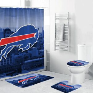 Buffalo Bills City Shower Curtain Non-Slip Toilet Lid Cover Bath Mat Bathroom Set BRS2023