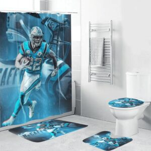 Carolina Panthers Christian Mccaffrey 22 Waterproof Shower Curtain Non-Slip Toilet Lid Cover Bath Mat Bathroom Set BRS2598