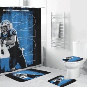 Carolina Panthers Christian Mccaffrey 22 Waterproof Shower Curtain Non-Slip Toilet Lid Cover Bath Mat Bathroom Set BRS2629