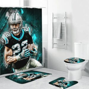 Carolina Panthers Christian Mccaffrey 22 Waterproof Shower Curtain Non-Slip Toilet Lid Cover Bath Mat Bathroom Set BRS2632