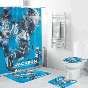 Carolina Panthers Donte Jackson 26 Waterproof Shower Curtain Non-Slip Toilet Lid Cover Bath Mat Bathroom Set BRS2616