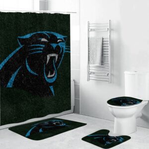 Carolina Panthers Logo Grass Waterproof Shower Curtain Non-Slip Toilet Lid Cover Bath Mat Bathroom Set BRS2654