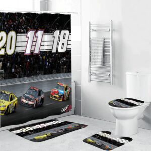 Joe Gibbs Racing Car6 Waterproof Shower Curtain Non-Slip Toilet Lid Cover Bath Mat Bathroom Set BRS2591