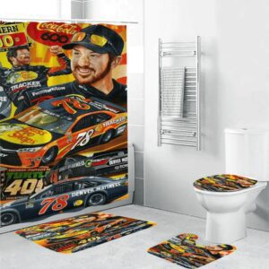 Joe Gibbs Racing Martin Truex Jr7 Waterproof Shower Curtain Non-Slip Toilet Lid Cover Bath Mat Bathroom Set BRS2771