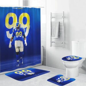 Los Angeles Rams Aaron Donald3 Waterproof Shower Curtain Non-Slip Toilet Lid Cover Bath Mat Bathroom Set BRS2577