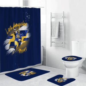 Los Angeles Rams Aaron Donald5 Waterproof Shower Curtain Non-Slip Toilet Lid Cover Bath Mat Bathroom Set BRS2574