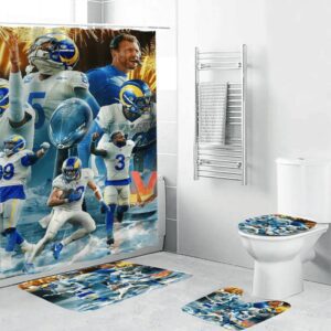 Los Angeles Rams All Players5 Waterproof Shower Curtain Non-Slip Toilet Lid Cover Bath Mat Bathroom Set BRS2539