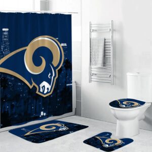 Los Angeles Rams City Shower Curtain Non-Slip Toilet Lid Cover Bath Mat Bathroom Set BRS2004