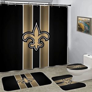 New Orleans Saints 5 Logo Waterproof Shower Curtain Non-Slip Toilet Lid Cover Bath Mat Bathroom Set BRS4295