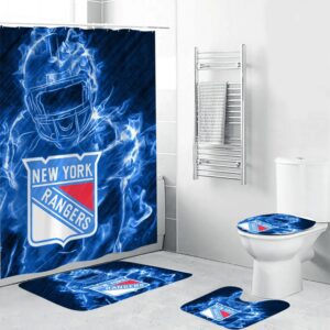 New York Rangers Legend Shower Curtain Non-Slip Toilet Lid Cover Bath Mat Bathroom Set BRS2034