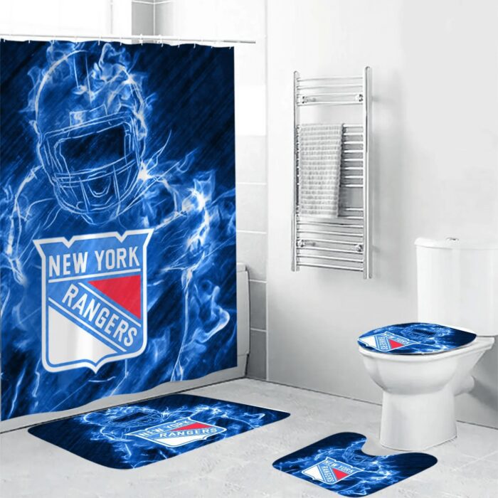 New York Rangers Legend Shower Curtain Non-Slip Toilet Lid Cover Bath Mat Bathroom Set BRS2034