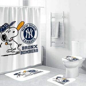 New York Yankees Bronx Bombers Snoopy 3D Bathroom Sets With Waterproof Shower Curtains And Bath Mat Sets BRS2707