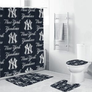 New York Yankees Logo Pattern14 3D Bathroom Sets With Waterproof Shower Curtains And Bath Mat Sets BRS2702