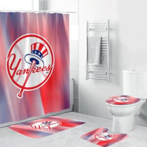 New York Yankees Logo Purple Pink 3D Bathroom Sets With Waterproof Shower Curtains And Bath Mat Sets BRS2590
