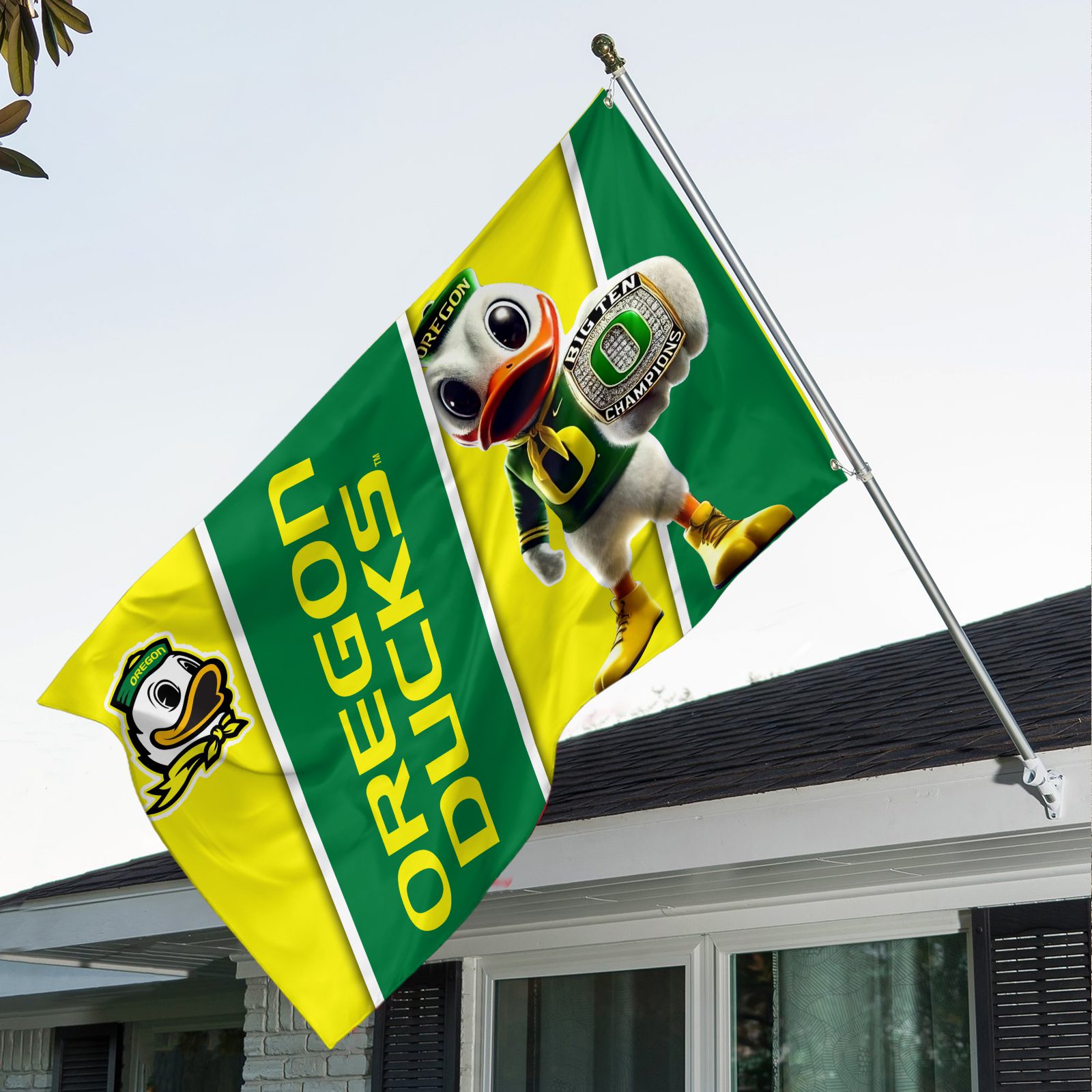 Oregon-Ducks-Football-3D-House-Flag-GCL1051 Oregon Ducks Football 3D House Flag GCL1051