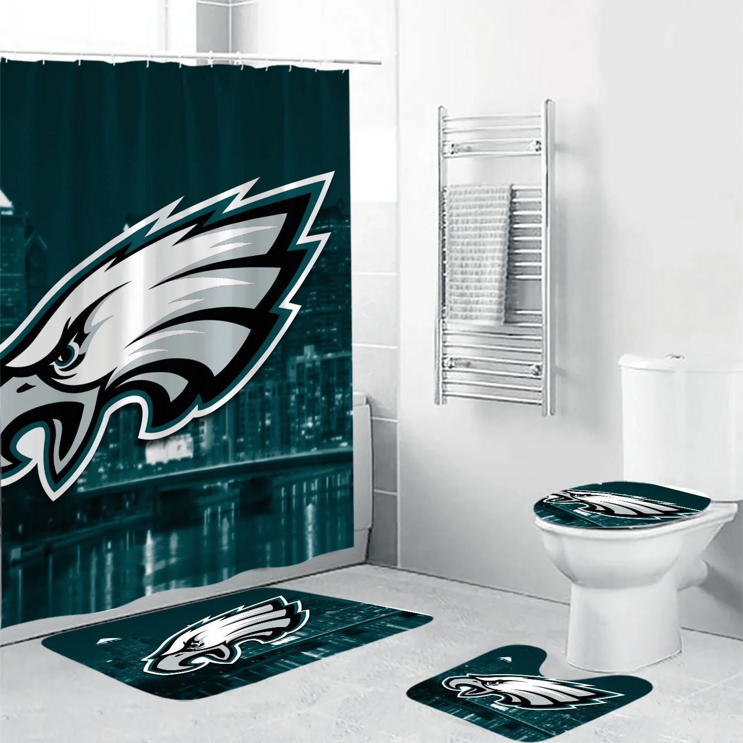 Philadelphia-Eagles-City-Shower-Curtain-Non-Slip-Toilet-Lid-Cover-Bath-Mat-Bathroom-Set-BRS2010 Philadelphia Eagles City Shower Curtain Non-Slip Toilet Lid Cover Bath Mat Bathroom Set BRS2010
