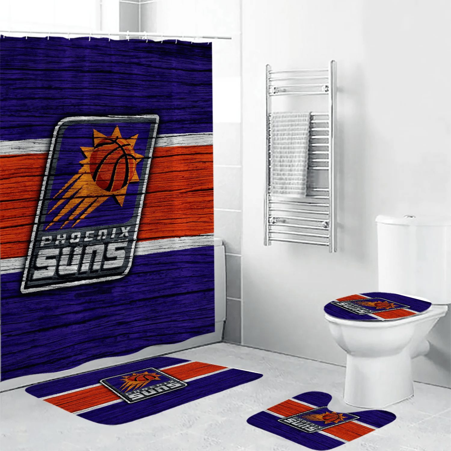 Phoenix-Suns-Emblem-Wooden-Texture-Waterproof-Shower-Curtain-Non-Slip-Toilet-Lid-Cover-Bath-Mat-Bathroom-Set-BRS4741 Phoenix Suns Emblem Wooden Texture Waterproof Shower Curtain Non-Slip Toilet Lid Cover Bath Mat Bathroom Set BRS4741