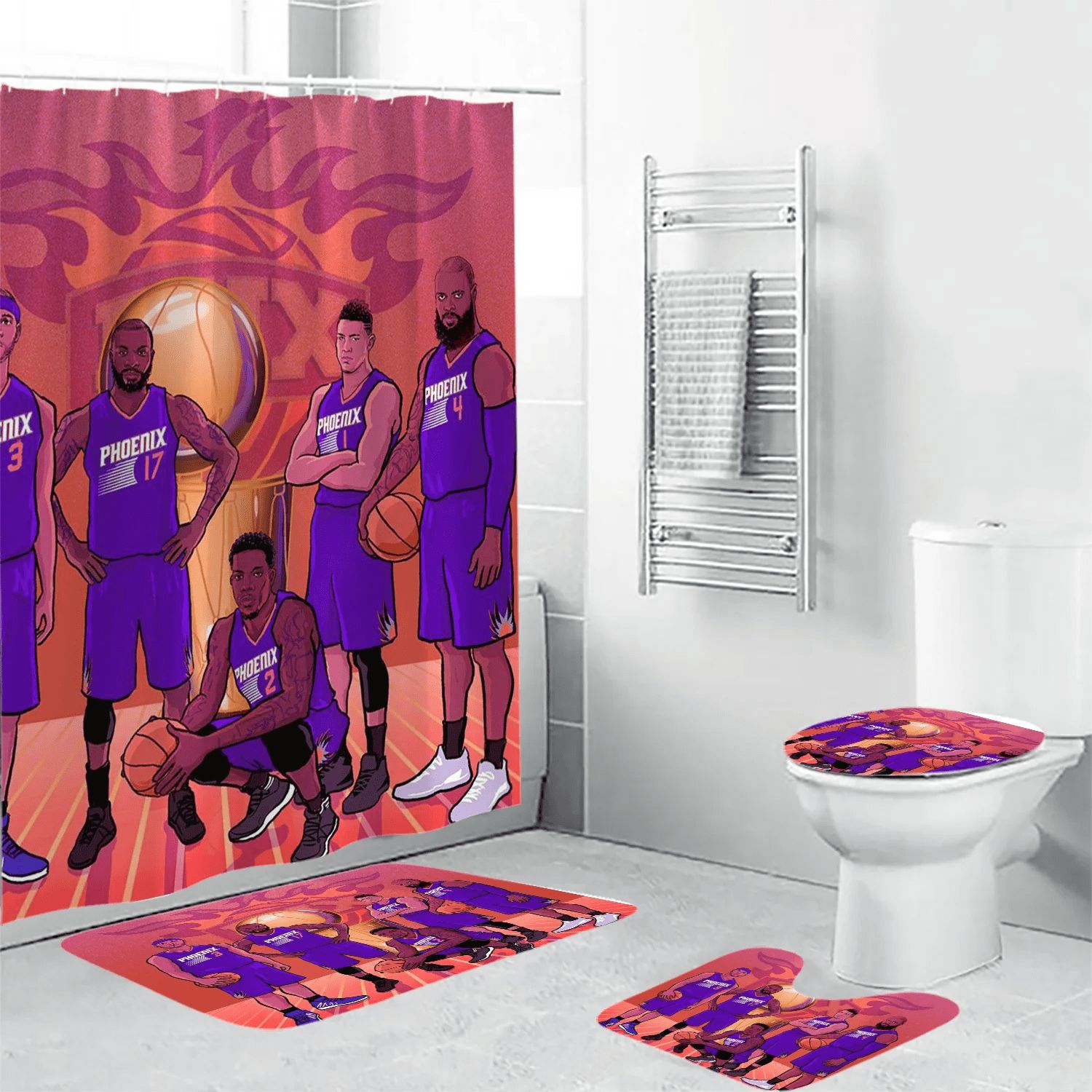 Phoenix-Suns-Team-Waterproof-Shower-Curtain-Non-Slip-Toilet-Lid-Cover-Bath-Mat-Bathroom-Set-BRS4731 Phoenix Suns Team Waterproof Shower Curtain Non-Slip Toilet Lid Cover Bath Mat Bathroom Set BRS4731